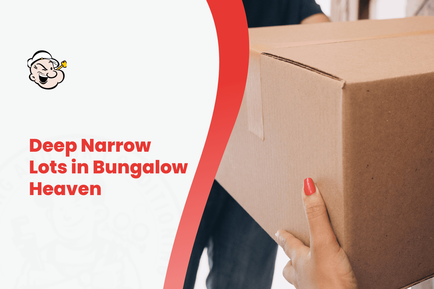 Two people carrying a large cardboard moving box in Bungalow Heaven neighborhood