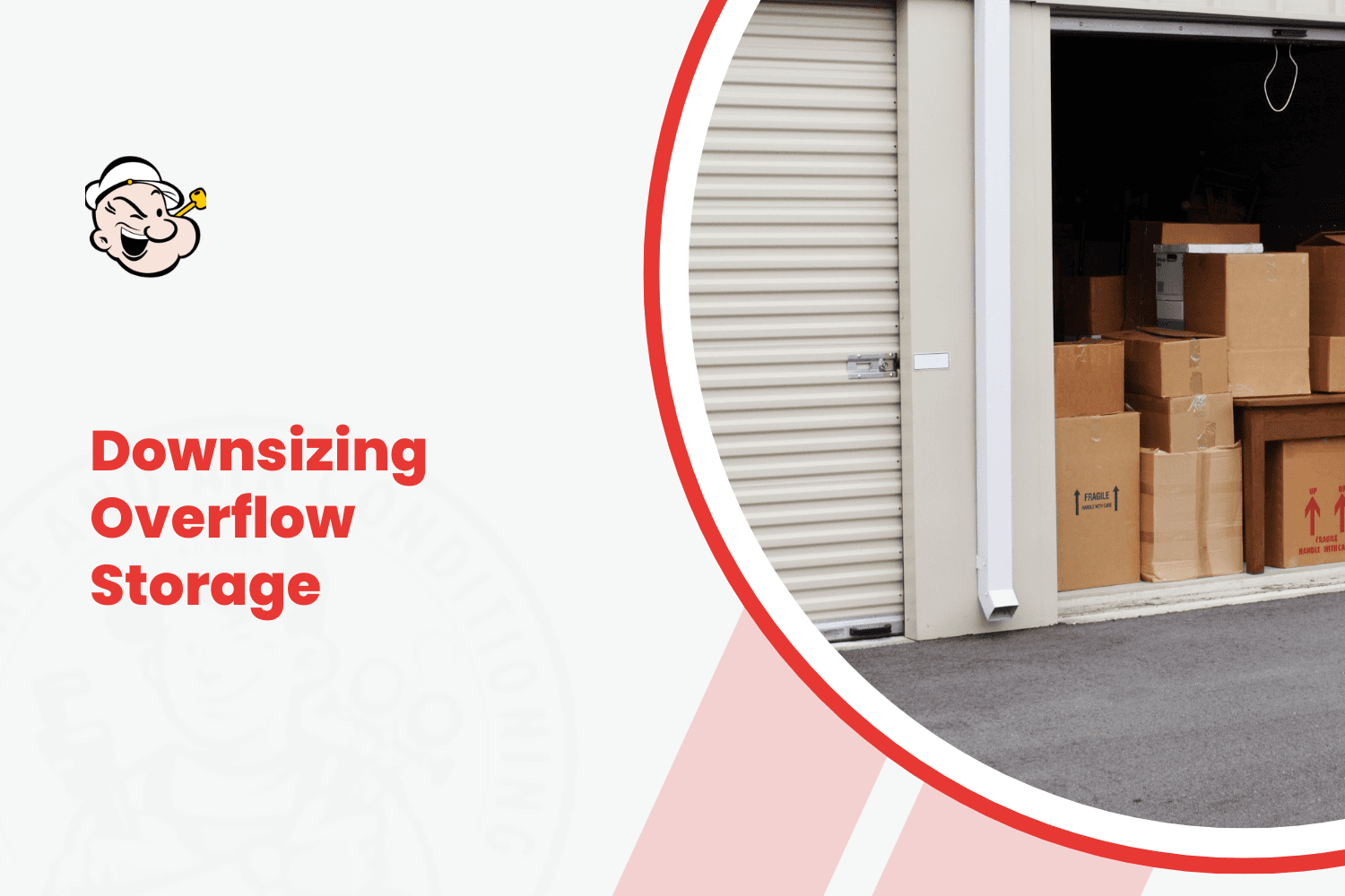 Open storage unit filled with stacked cardboard boxes during a downsizing overflow storage process