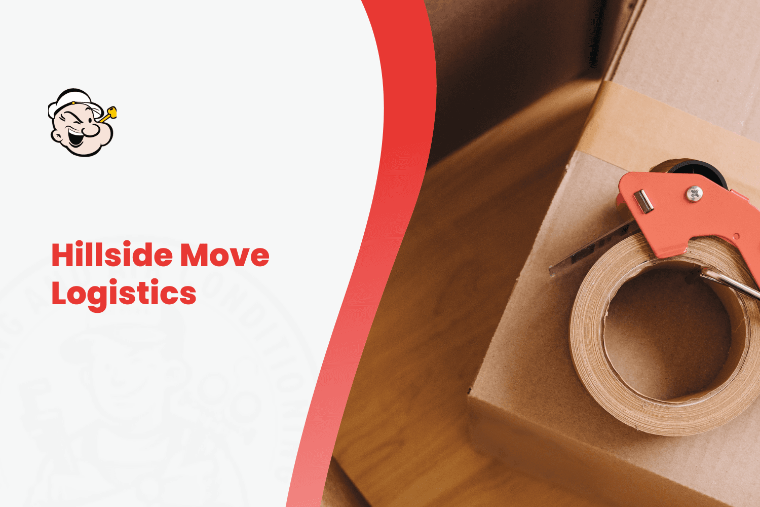 Packing tape dispenser and roll on cardboard moving box for hillside relocation