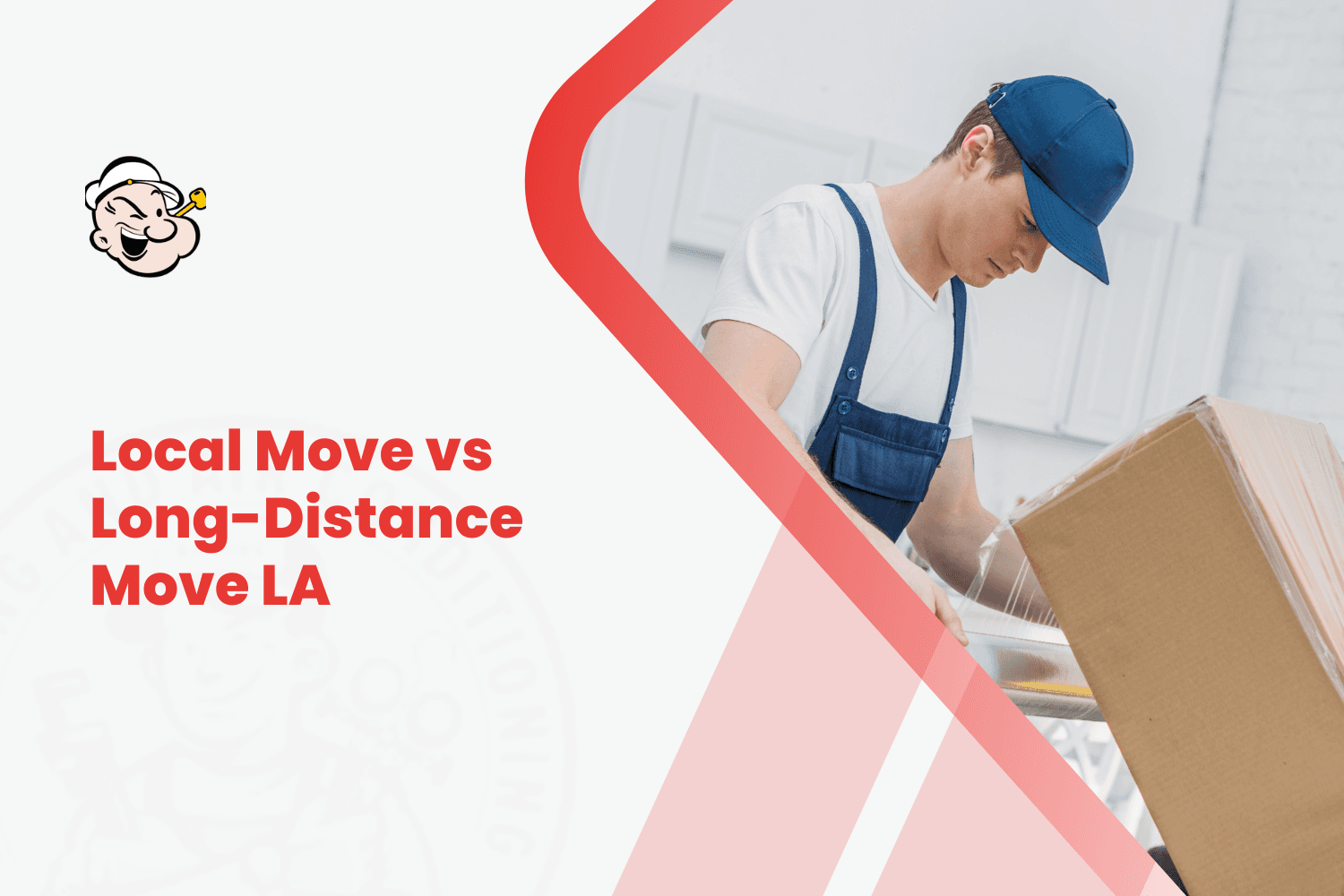 Mover in blue overalls packing boxes for local or long-distance LA move