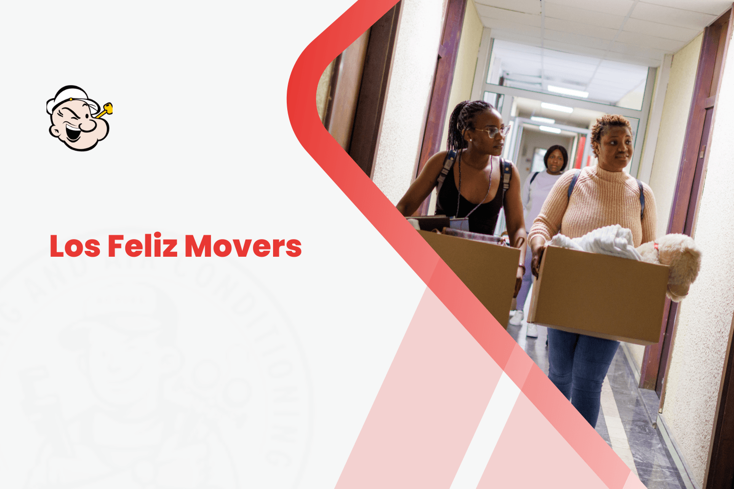 Two women carrying cardboard boxes while moving through a residential hallway corridor