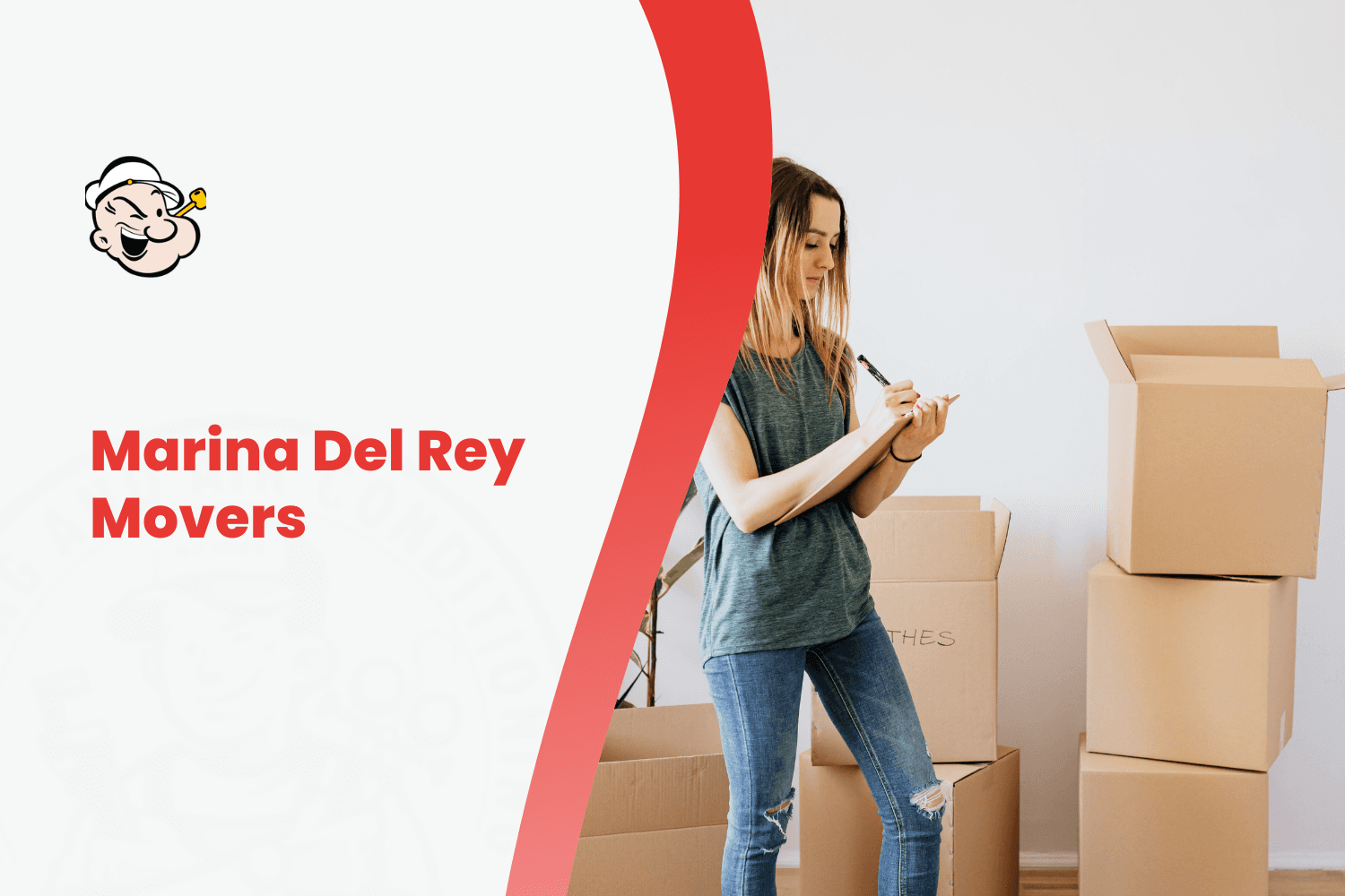 Woman writing on clipboard surrounded by moving boxes, Marina Del Rey Movers service