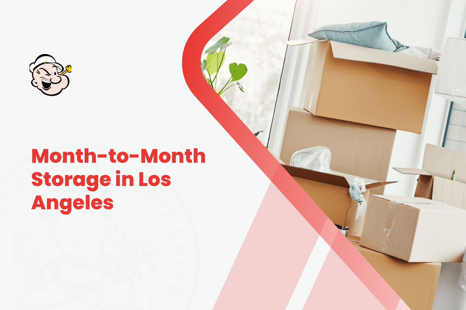 Stacked cardboard moving boxes with a blue pillow for Los Angeles month-to-month storage