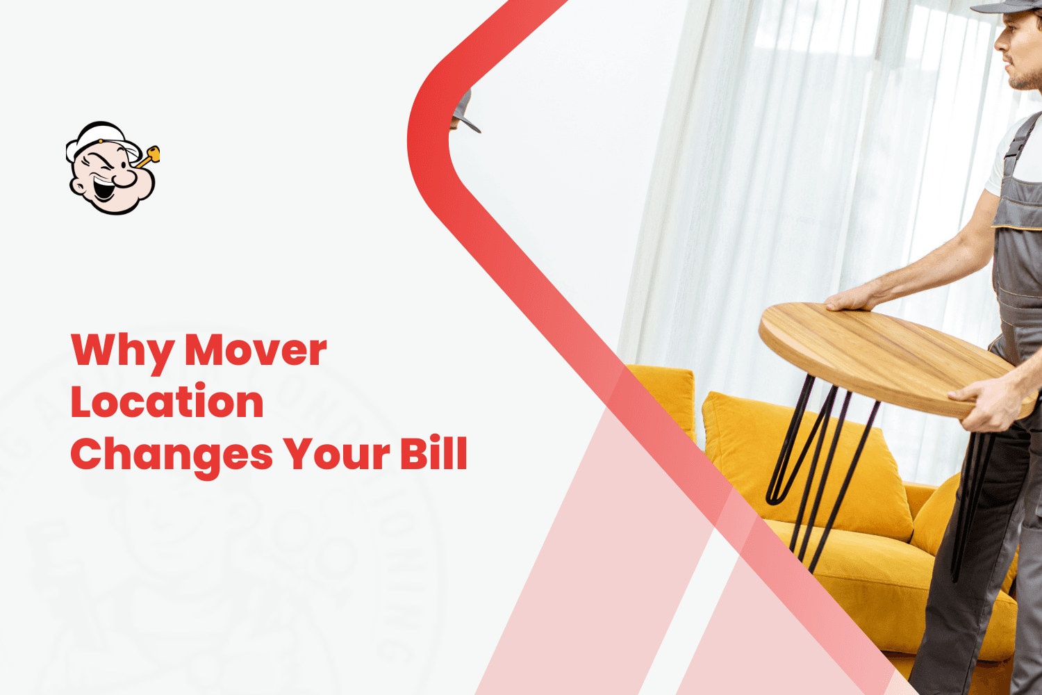 Mover carrying round wooden table near yellow sofa illustrating location-based moving costs
