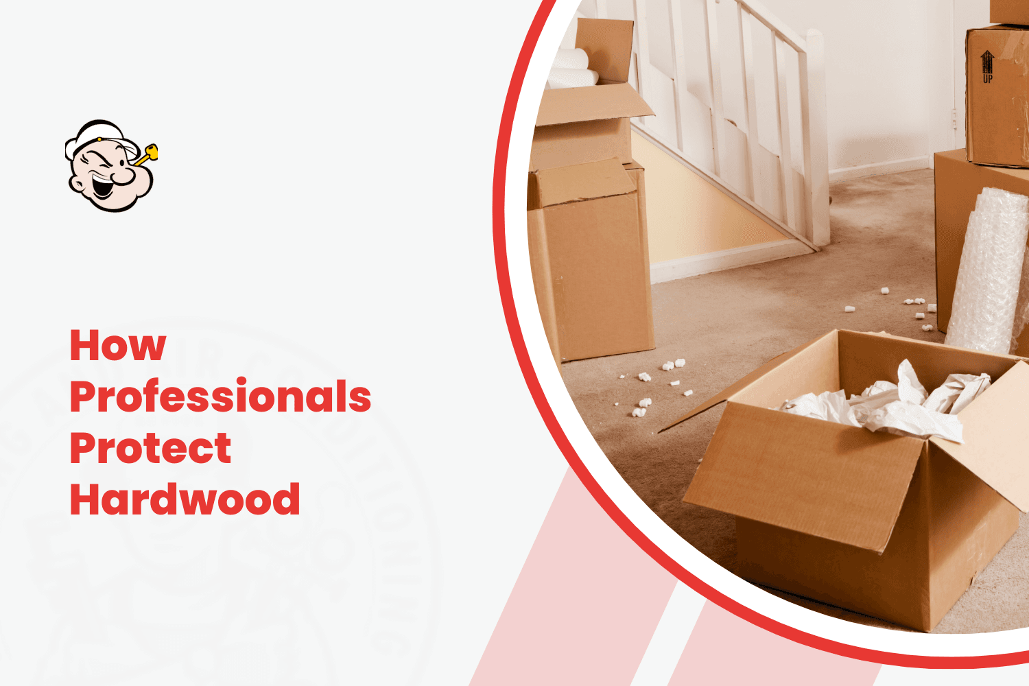 Moving boxes and bubble wrap on carpet near staircase during home relocation