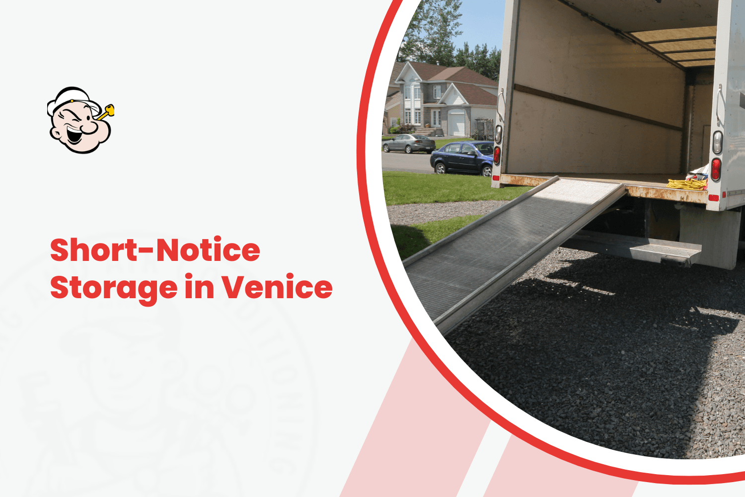 Moving truck with open ramp ready for short-notice storage in Venice