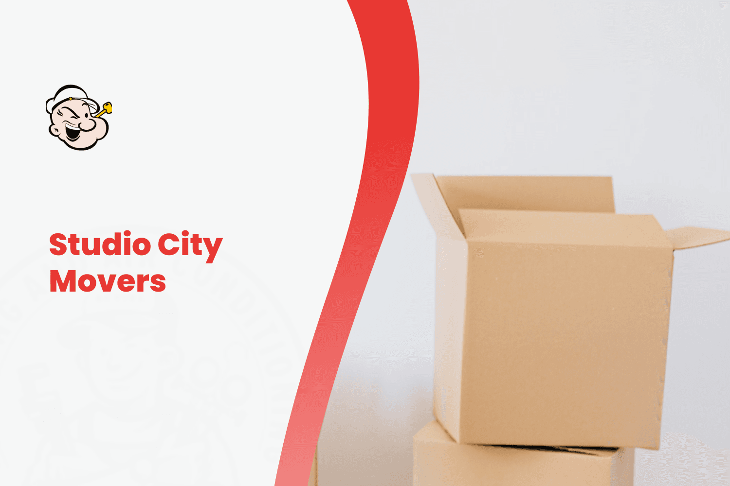 Studio City Movers logo with stacked open cardboard moving boxes on white background
