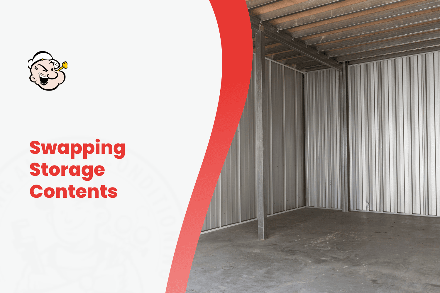 Empty metal storage unit with concrete floor for rotating seasonal items
